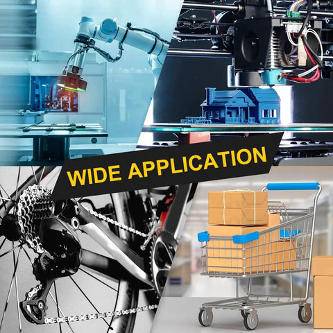 4 Pieces SMR63-2RS Deep Groove Ball Bearings 3x6x2.5mm shown in robotics, 3D printing, bicycle gears, and shopping cart applications.