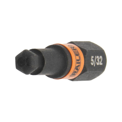 Close-up of a 5/32 hex bit from Ball End Hex Bit Set 20 Piece For Impact Drivers 2 Inch With Bit Holder And Carabiner Premium S2 Steel.