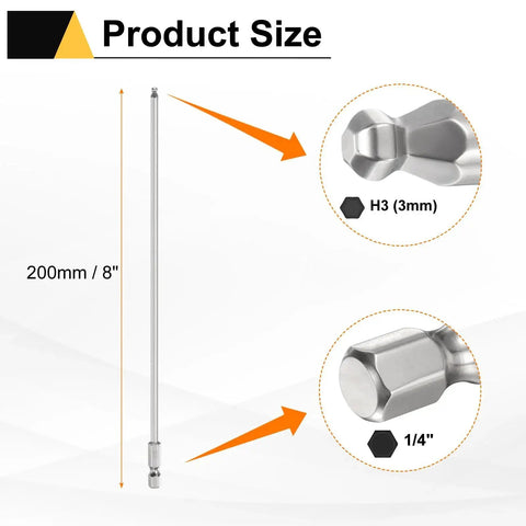 Five Piece Ball End Hex Screwdriver Bit Set H3 3mm With Quarter Inch Hex Shank And Two Hundred Millimeter Long Magnetic S2 Steel