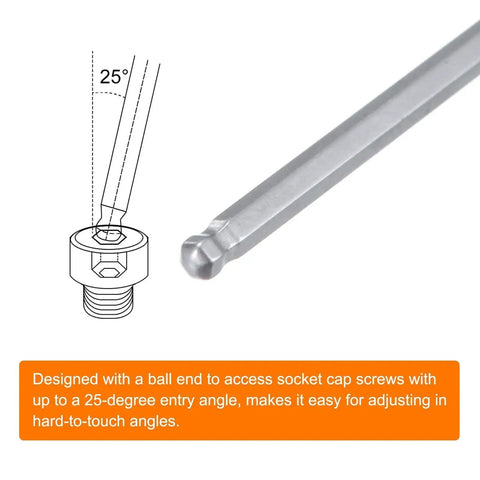 Ball End Hex Screwdriver Magnetic Ball End With 2.5mm Hex Bit 190mm Total Length 110mm Rod S2 Steel, showing reach capability