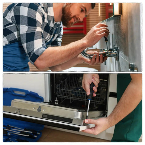 A person using a Ball End Hex Screwdriver Magnetic Ball End With 2.5mm Hex Bit 190mm Total Length 110mm Rod S2 Steel on a pipe and appliance