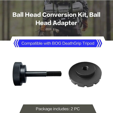 Ball Head Conversion Kit For DeathGrip Tripod With 3/8-16 Ball Head Adapter displayed with components