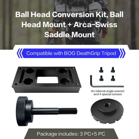 Ball Head Conversion Kit With Ball Head Mount And Arca Swiss Saddle Mount, compatible with BOG DeathGrip Tripod, accessories included