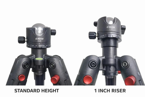 Comparison of standard height vs 1-inch riser on Ball Head Mount With 1 Inch Riser For BOG DeathGrip Tripod Arca Swiss Plate Photography Adapter