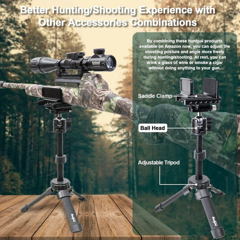 Ball Head Mount for Rifle Tripods with Arca Swiss Plate on adjustable tripod in forest setting