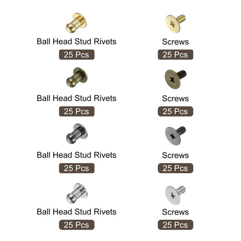 4mm Ball Head Button Rivets With Screw Back For Leather Craft DIY Handbag Belt 100 Pack In Four Colors Shown