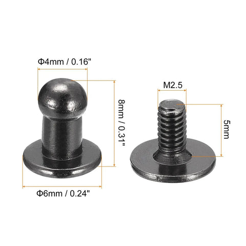 4mm Ball Head Stud Rivets Set With Screw Back 50 Pack For DIY Leather Craft Handbags Belts Round Head Nipple Rivets In Zinc Alloy