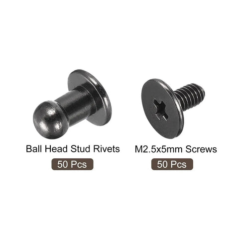 4mm Ball Head Stud Rivets Set With Screw Back 50 Pack for DIY leather craft projects in metallic black zinc alloy.