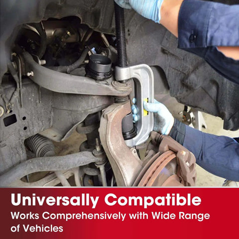 Mechanic using Ball Joint Press and U Joint Removal Kit, 10 PCS with Portable Storage Case, on 2WD car suspension component