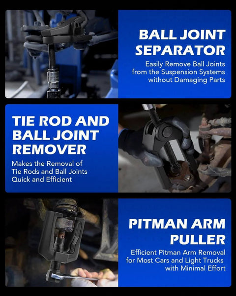 5-in-1 Ball Joint Separator, Pitman Arm Puller, Tie Rod End Tool Set for Front End Service, instructional guide image