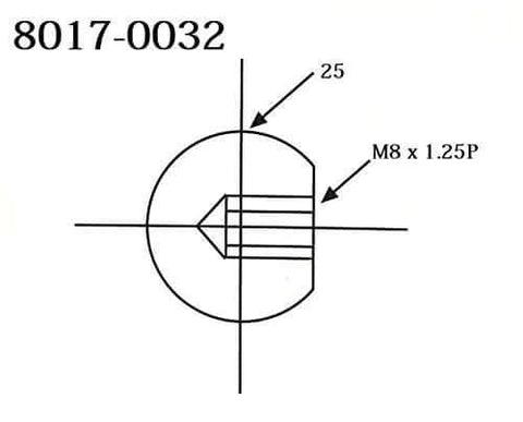 Technical diagram of Ball Knob M8x1.25 Thread 25mm Bakelite Handle for machinery, showing M8 x 1.25 threading and 25mm diameter.