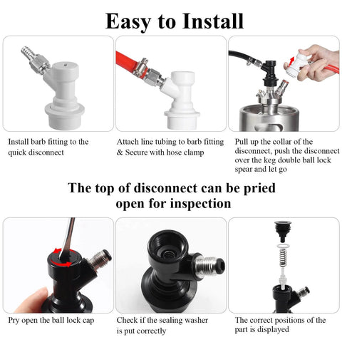 Diagram showcasing installation of Ball Lock Keg Post Quick Disconnect Set For Corny Kegs Stainless Steel Homebrew Connectors