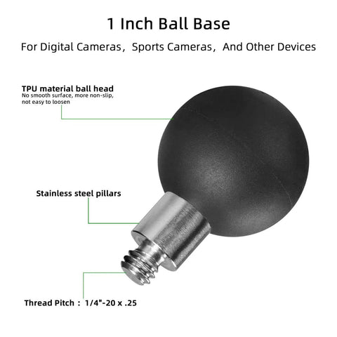 Two Pack Ball Mount Adapters With One Inch Rubber And Stainless Steel Ball And One Quarter Twenty Threaded Post For RAM Mounts B Size
