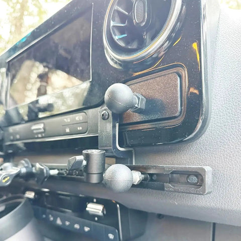1 Inch Ball Mount Base With 1/4-20 Threaded Bolt Stainless Steel With TPU Coated Ball installed in a vehicle dashboard