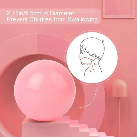 Pink 2.15-inch ball for ball pit highlighting child safety and size comparison, Balls for Ball Pit Pack of 50 - BPA Free.