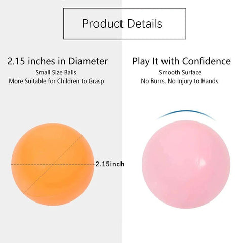 Product details of Ball Pit Balls for Toddlers, BPA Free Crush Proof Plastic Toy Balls, showing 2.15 inch size and smooth surface details.