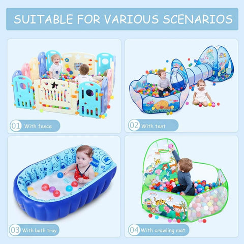 Children playing in a ball pit with 50 pcs Ball Pit Balls Plastic Balls for Ball Pit, BPA Free Ocean Ball for Toddlers - 7 Colors