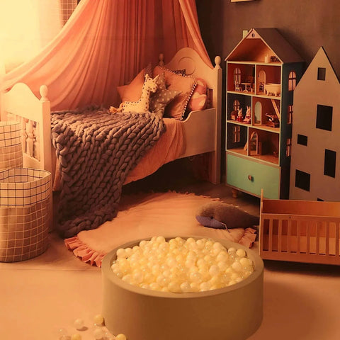 Cozy children's bedroom with a round pit filled with Ball Pit Balls Plastic Playballs for Baby Toddlers Kids Boys Girls Playhouse Decor