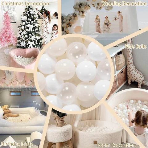 Ball Pit Balls Plastic Playballs for Baby Toddlers Kids Boys Girls Playhouse Decor Play Pool Fun Phthalate-Free BPA-Free Bath Toy White Beige Transparent,100 Balls used for various decorations including Christmas and weddings