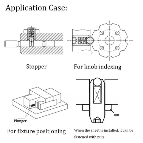 Diagram of 5mm x 6mm ball plungers spring loaded detent screws in applications for accurate positioning and locking in machinery.