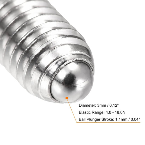 Close-up of Ball Point Set Screws M5 X 8mm 304 Stainless Steel Hex Socket Ball Plungers With 1.1mm Stroke And 4 To 18N Elastic Range