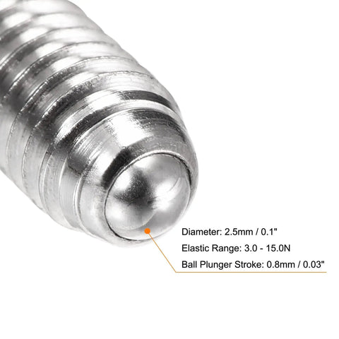 Close-up of Ball Point Set Screws M4 X 6Mm 304 Stainless Steel Ball Plunger Hex Socket Screws showing metal finish.