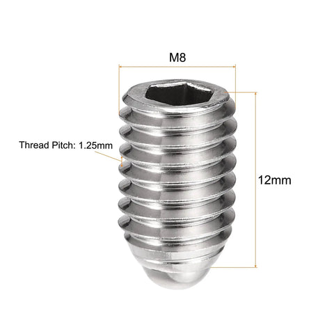 Ball Point Set Screws M8 x 12mm 304 Stainless Steel Ball Plunger Hex Socket Drive 8 Pieces for precision locking