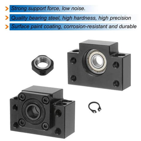 ✝️ Ball Screw BK12/BF12 End Supports with Metal Ball Screw Nut for CNC Machine 1 Set showing components and materials.