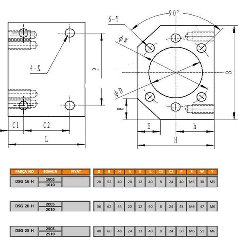 Technical diagram of ball screw kit sfu1605-1500mm/59.055inch with dimensions and specifications for CNC machine DIY projects.