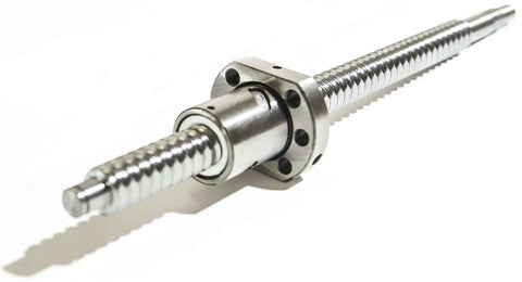 Premium 25mm Ball Screw SFU2505 NUW Kit With 600mm Length And 5mm Lead shown with ball screw nut and end machining for CNC.