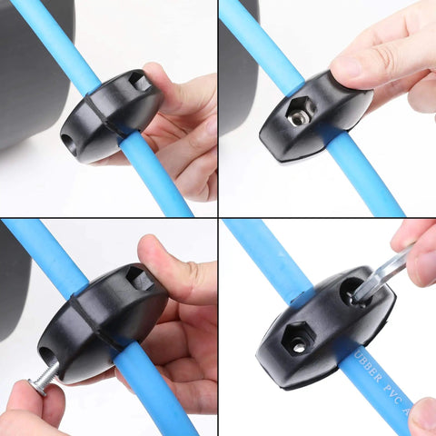 Ball Stopper For Three Eighths Inch ID Air Hose Reels, Adjustable Bumper For Auto Rewind Retractable Hose Reels, 14mm Hole, Fits 14mm Outer Diameter Hose, Screws Tight For Secure Fit.