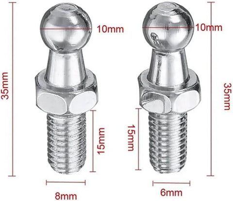 10mm M6 Ball Studs with Hardware Nuts Washers -M6 Ball Stud 6mm Female Thread x 1/2" Long Shank for Universal Gas Lift Support Strut