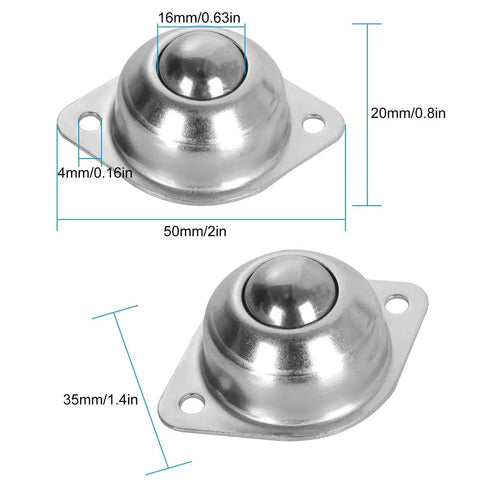 Sixteen Piece Five Eighth Inch Ball Transfer Bearings Set Flange Mounted Carbon Steel Heavy Duty 360 Degree Rotation Units