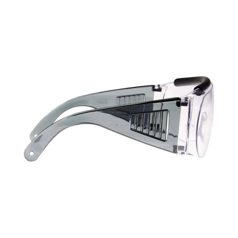 Side view of wraparound frame Ballistic Safety Glasses For Range Shooting Prescription Glasses Compatible, ANSI Z87.1 certified.