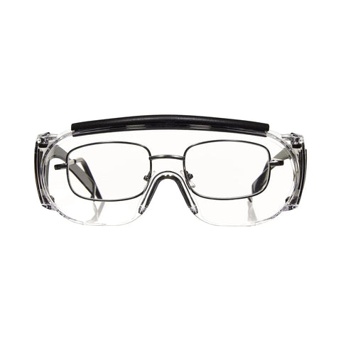 Front view of Ballistic Safety Glasses for range shooting, prescription compatible, wraparound frame, ANSI Z87.1 impact resistant lenses.