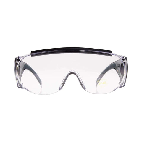 Front view of clear Ballistic Safety Glasses For Range Shooting Prescription Glasses Compatible Wraparound Frame For Unobstructed Field Of View ANSI Z87 1