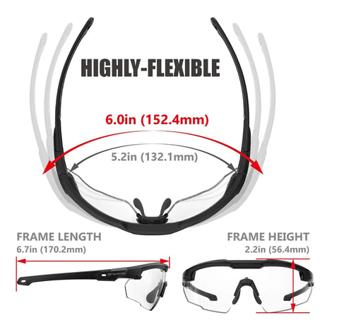 Clear Lens Ballistic Tactical Glasses ANSI Z87 Plus UV400 Anti Fog For Airsoft, front and side views with flexible frame