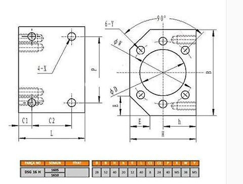 Technical drawing of a ✝️ 1PCS Ballscrew Nut Housing Nut Bracket Holder fit for RM1604 1605 1610 SFU1605 Ball Screw Nut Housing CNC