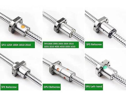 Collage of various ballscrews including 20pcs 16mm Ballscrew SFU1605 RM1605 Anti Backlash with metal nuts for CNC axis motion