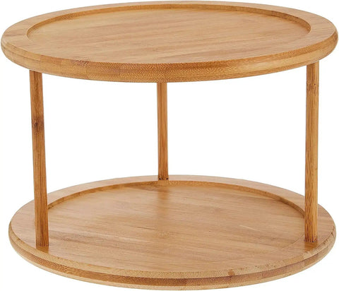 Eco Friendly Bamboo Wood Two Tier Turntable Ten Inch Diameter Kitchen Lazy Susan For Counter Or Cabinet