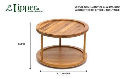 Eco Friendly Bamboo Wood Two Tier Turntable Ten Inch Diameter Kitchen Lazy Susan For Counter Or Cabinet Rotating Storage