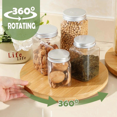 Set Of 4 Bamboo Lazy Susan Turntables For Cabinets And Tables Non Skid Revolving Condiment And Spice Rack with jars