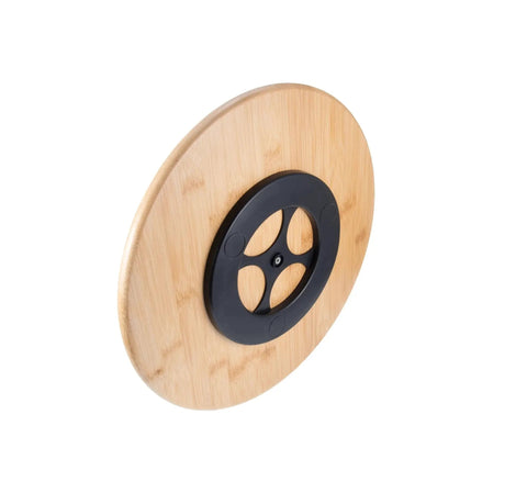 Underside view of Bamboo Lazy Susan Turntable 13 Inch for Pantry Cabinets and Dining Tables Sturdy Eco Friendly Organizer with 360 Degree Rotation