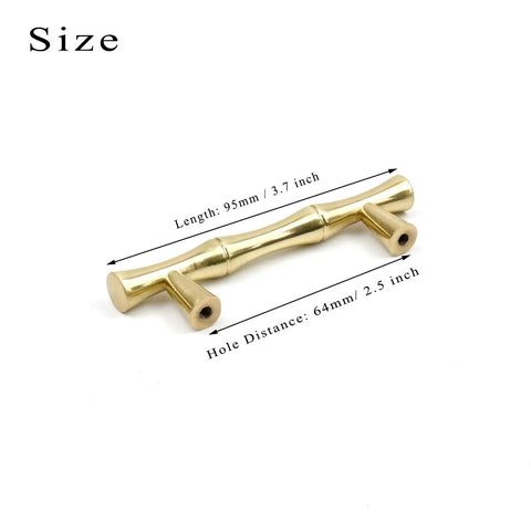 Aluminum Alloy Bamboo Shape Cabinet Handles 2 Pack Drawer Pulls 3.7 Inch Length 2.5 Inch Center To Center Hole Distance Gold Brass Retro Antique Finish For Cabinets Closets Dressers