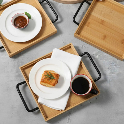 Black Side Mounted Tray Handle Set With Two Metal Pulls And Four Screws For Cutting Boards Trays