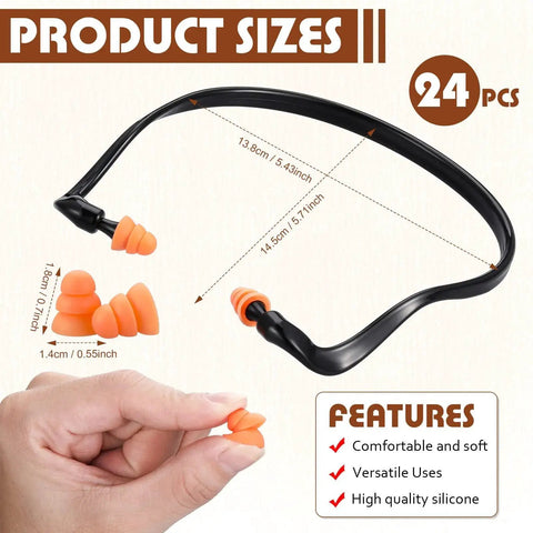 24 Pack Banded Ear Plugs For Shooting Range And Noise Reduction, Silicone Reusable Ear Protection Plugs, shown with size measurements