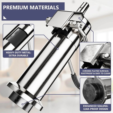 Barber Chair Replacement Hydraulic Pump - 6.7 IN Adjustable Height with chrome-plated design, 6-bolt base detail.