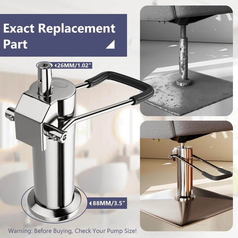 Barber Chair Replacement Hydraulic Pump - 6.7 IN Adjustable Height, chrome-plated, 6 bolt, salon chair replacement part