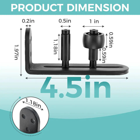 4 Pack Sliding Barn Door Floor Guides With Adjustable Rollers Flush Flat Bottom Design Solid Steel Construction Matte Black Finish Rust Resistant And Durable Hardware For Quiet Smooth Door Operation And Safe Tracking product dimensions with detailed measurements.