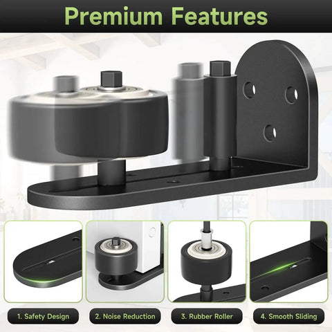 Sliding Barn Door Floor Guide With Quiet Bearing And Adjustable Rubber Rollers, rustproof aluminum alloy, close-up view